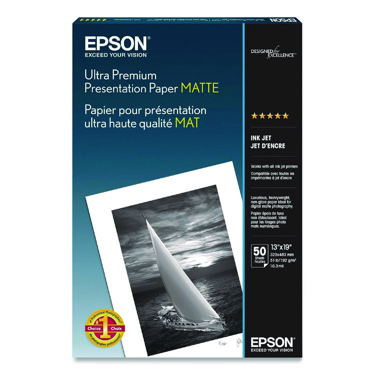 Epson Ultra Premium Matte Presentation Paper, 10 mil, 13 x 19, Matte White, 50/Pack (EPSS041339)