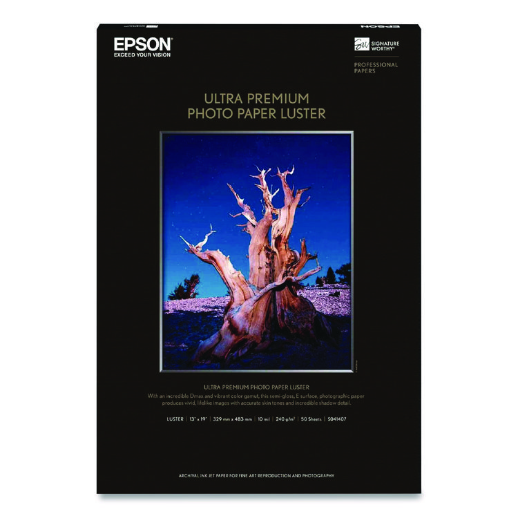 Epson Ultra Premium Photo Paper, 10 mil, 13 x 19, Luster White, 50/Pack (EPSS041407)