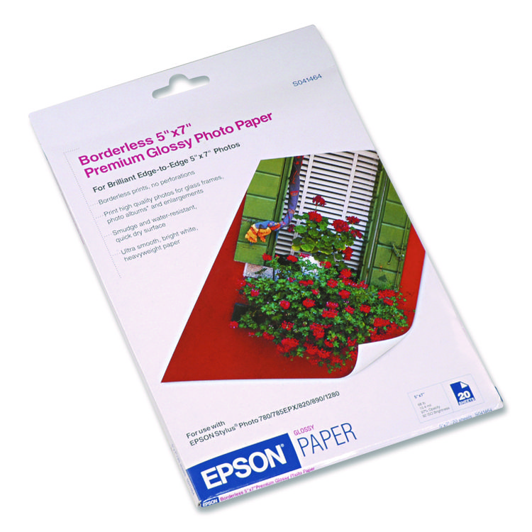 Epson Premium Photo Paper, 10.4 mil, 5 x 7, High-Gloss White, 20/Pack (EPSS041464)