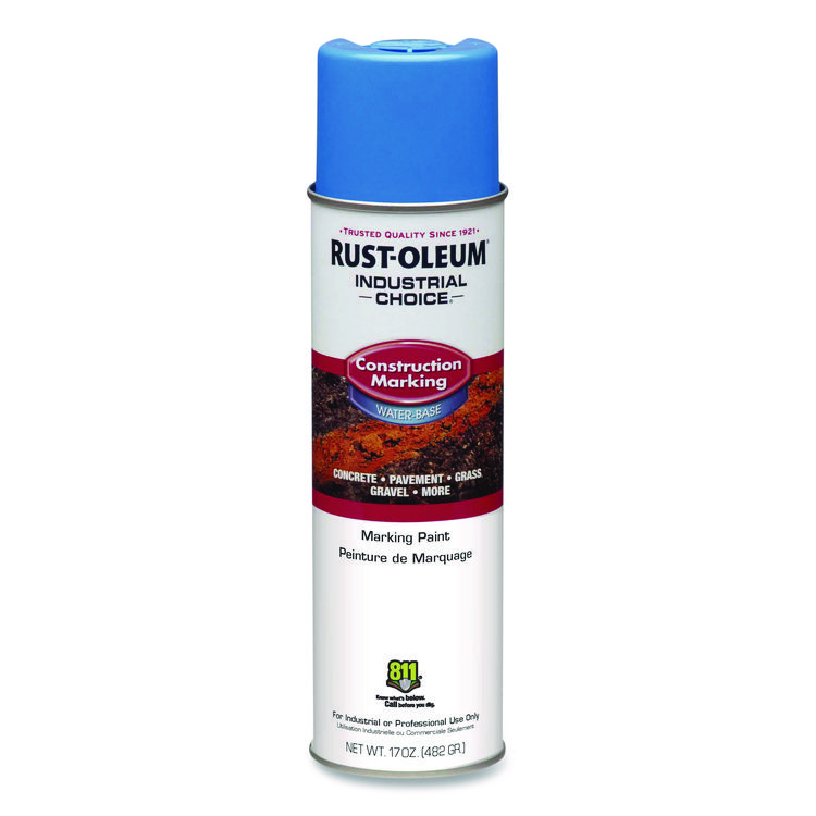Rust-Oleum Industrial Choice M1400 System Water-Based Construction Marking Paint, Flat Caution Blue, 17 oz Aerosol Can, 12/Carton (RST264694CT)
