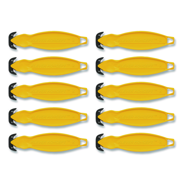 Klever Koncept Safety Cutter, 5.75" Plastic Handle, Yellow, 10/Pack (KLVKCJ2Y)