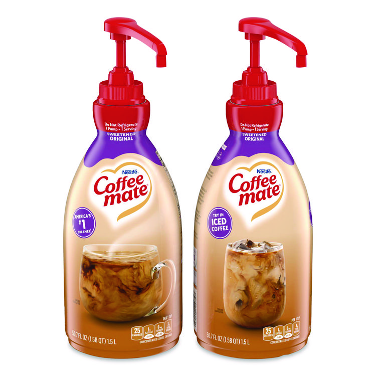 Coffee mate Liquid Coffee Creamer, Sweetened Original, 1.5 L Pump Bottle, 2/Carton (NES13799CT)