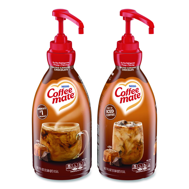 Coffee mate Liquid Creamer Pump Bottle, Salted Caramel Chocolate, 1.5 L Pump Bottle, 2/Carton (NES79976CT)