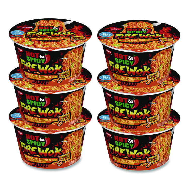 Nissin Hot and Spicy Fire Wok Molten Chili Chicken, 4.37 oz Bowl, 6/Carton (NSFNIS19503)