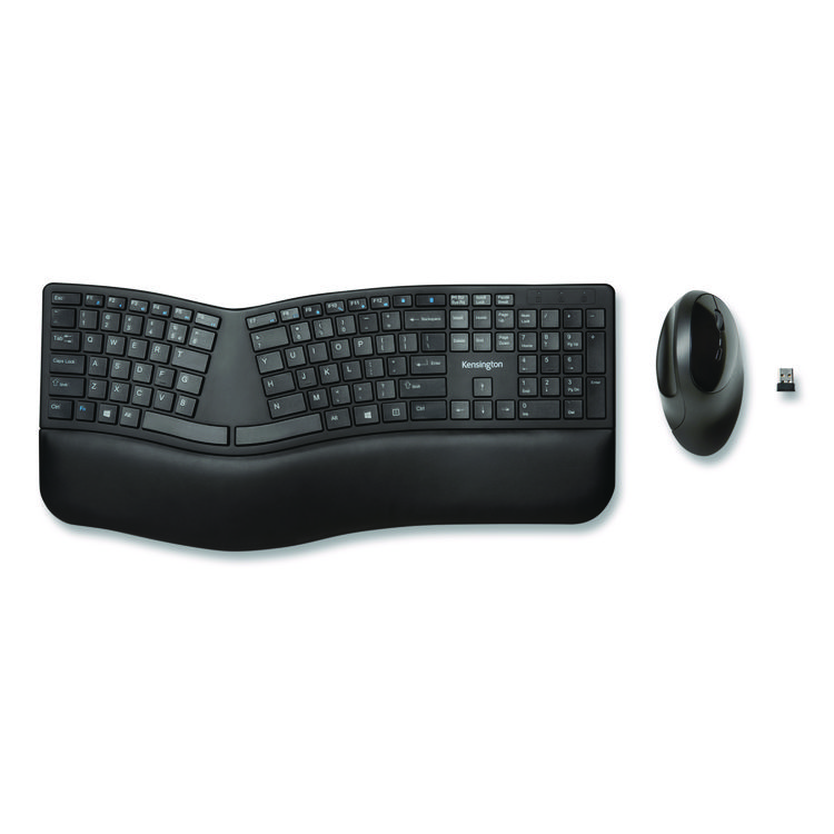 Kensington Pro Fit Ergo Wireless Keyboard and Mouse, 2.4 GHz Frequency, 30 ft Wireless Range, Black (KMW75406)