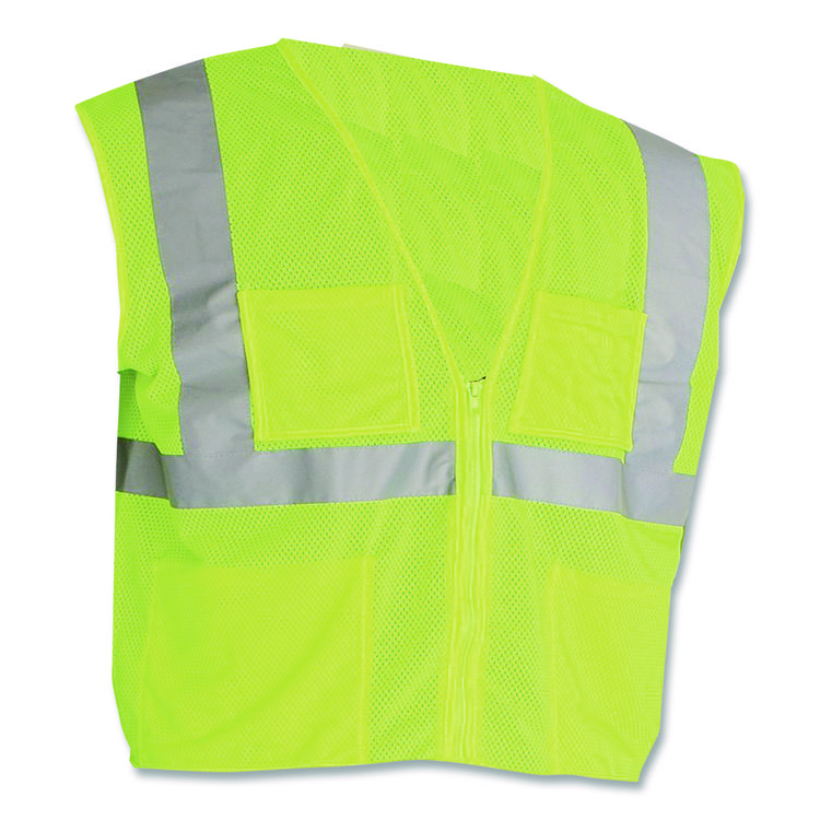 PIP ANSI Class 2 Four Pocket Zipper Safety Vest, Polyester Mesh, 2X-Large, Hi-Viz Lime Yellow (PID302MVGZ4PLY2)