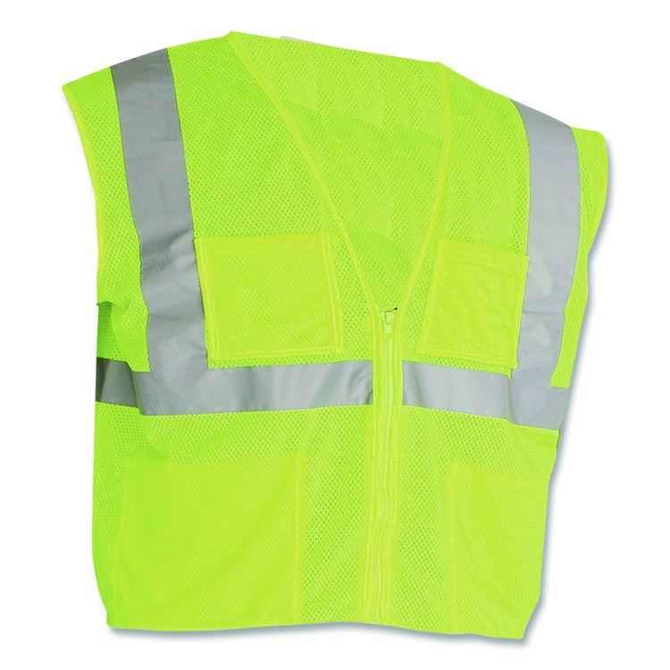 PIP ANSI Class 2 Four Pocket Zipper Safety Vest, Polyester Mesh, Large, Hi-Viz Lime Yellow (PID302MVGZ4PLYL)
