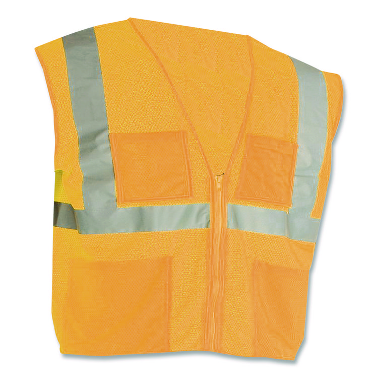 PIP ANSI Class 2 Four Pocket Zipper Safety Vest, Polyester Mesh, Large, Hi-Viz Orange (PID302MVGZ4PORL)