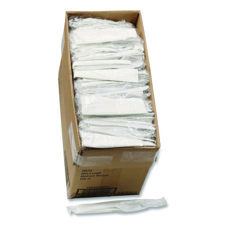 Pactiv Evergreen Fieldware Cutlery Kit, Individually Wrapped, Mediumweight, Fork/Knife/Napkin/Spoon, Plastic, White, 250/Carton (PCTFKFSKWNCH)