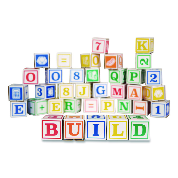 Bankers Box At Play 123 ABC Learning Blocks, Corrugated Board, 3" x 3" x 3", Assorted Colors, 50/Pack (FEL100016408)