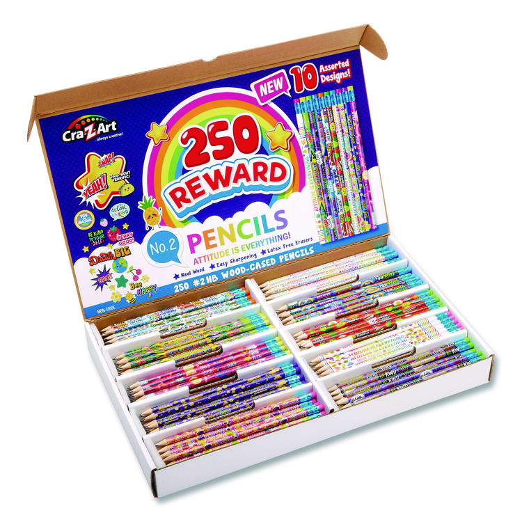 Cra-Z-Art Pencils Motivational Classpack, #2 Black Lead, Assorted Barrels, 10 Designs, 250 Pencils/Set (CZA740171)