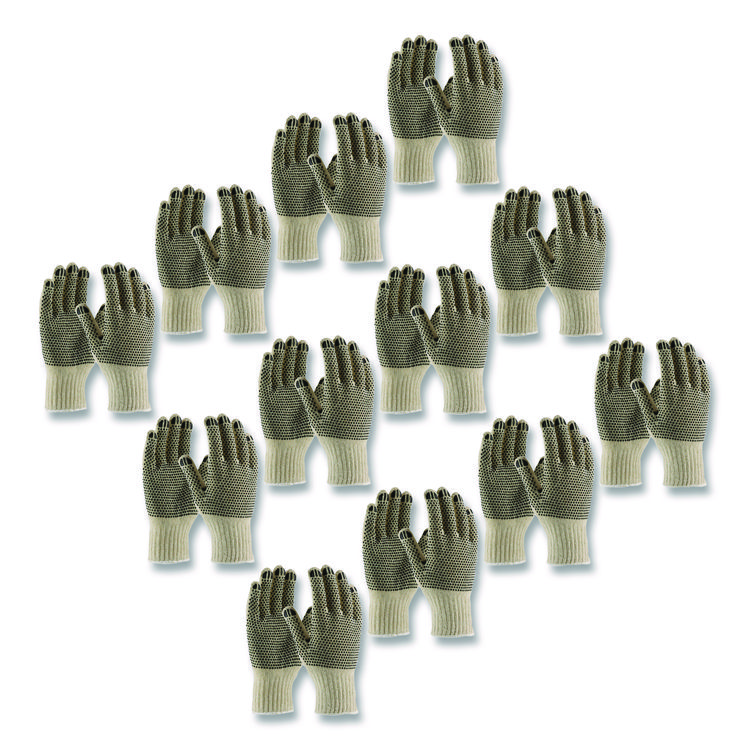 PIP PVC-Dotted Cotton/Polyester Work Gloves, Reversible, Small, Beige/Black, 12 Pairs (PID36110PDDS)