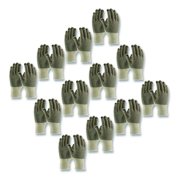 PIP PVC-Dotted Cotton/Polyester Work Gloves, Reversible, Large, Beige/Black, 12 Pairs (PID36110PDDL)