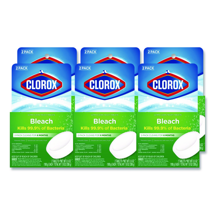 Clorox Ultra Clean Toilet Tablets Bleach, 3.5 oz Tablet, 2/Pack, 6 Packs/Carton (CLO30024CT)