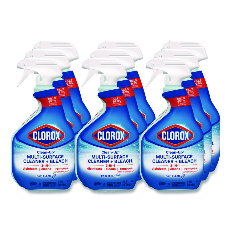 Clorox Clean-Up Multi-Surface Cleaner with Bleach, 32 oz Spray Bottle, Rain Clean Scent, 9/Carton (CLO30197)