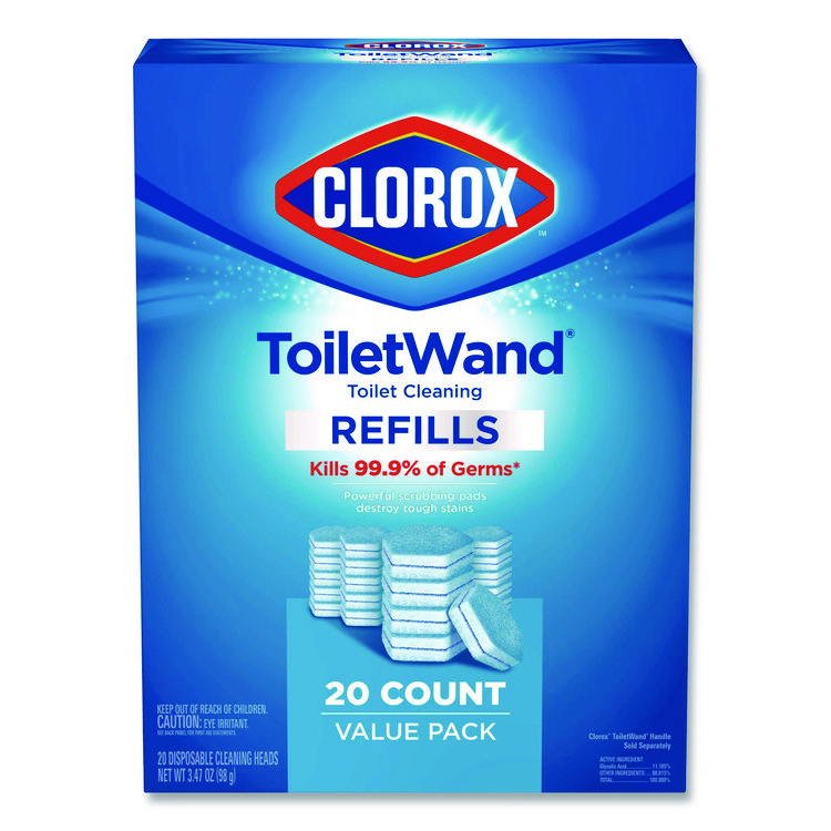 Clorox Disinfecting ToiletWand Refill Heads, Toilet Cleaning Scrubbing Pads, Blue/White, 20/Pack (CLO31049)
