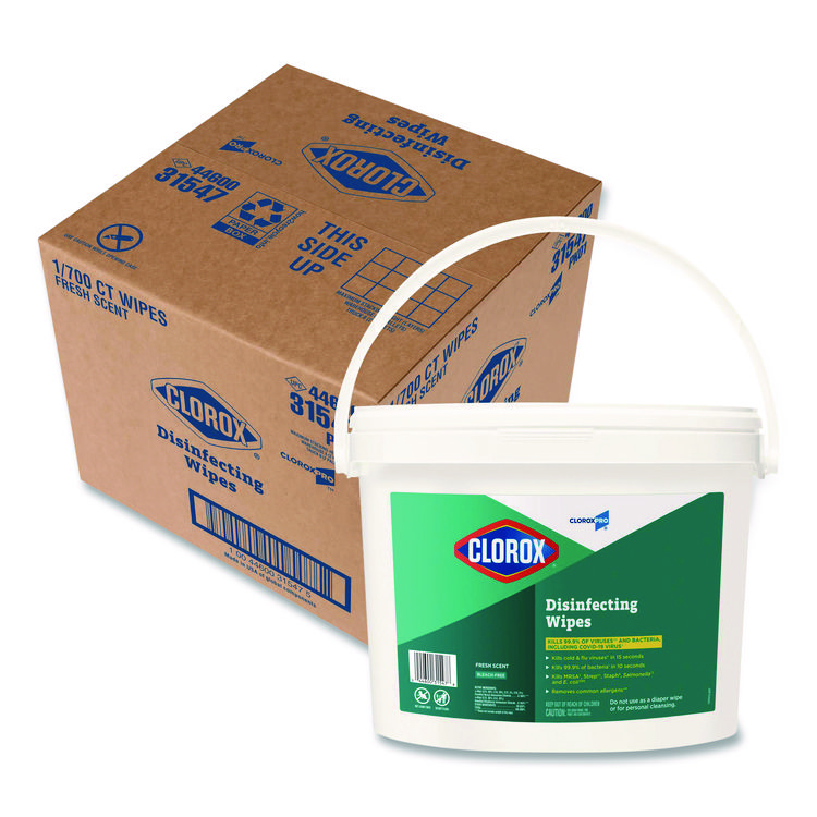 Clorox Disinfecting Wipes, 1-Ply, 7 x 8, Fresh Scent, White, 700/Bucket (CLO31547)