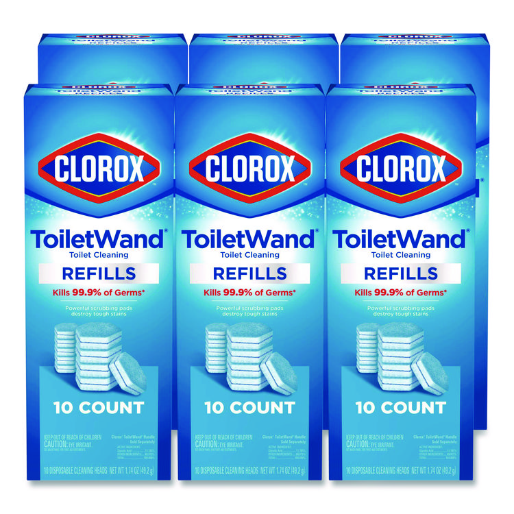 Clorox Disinfecting ToiletWand Refill Heads, Toilet Cleaning Scrubbing Pads, Blue/White, 10/Pack, 6 Packs/Carton (CLO31620)