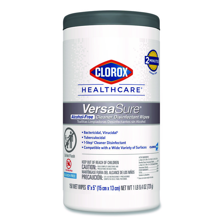 Clorox Healthcare VersaSure Cleaner Disinfectant Wipes, 1-Ply, 6 x 5, Fragranced, White, 150 Towels/Canister (CLO31758EA)