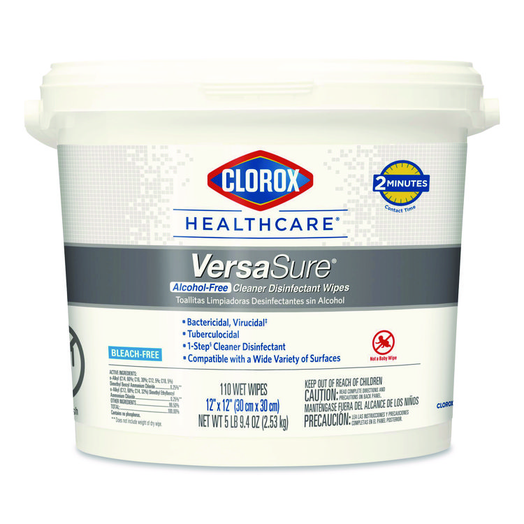 Clorox Healthcare VersaSure Cleaner Disinfectant Wipes, 1-Ply, 12 x 12, Fragranced, White, 110/Bucket (CLO31759EA)