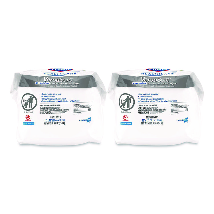 Clorox Healthcare VersaSure Cleaner Disinfectant Wipes, Refill, 1-Ply, 12 x 10, Fragranced, White, 110/Pouch, 2 Pouches/Carton (CLO31761)