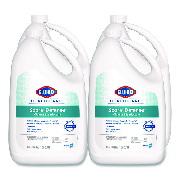 Clorox Healthcare Spore Defense Cleaner Disinfectant, Open System, 1 gal Refill Bottle, 4/Carton (CLO32409)