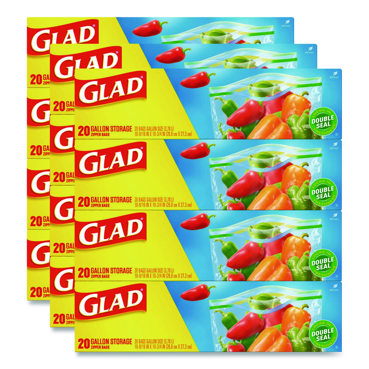 Glad Zipper Food Storage Plastic Bags, Gallon Size, 10.75 x 10.19, Clear, 20 Bags/Box, 12 Boxes/Carton (CLO55050)