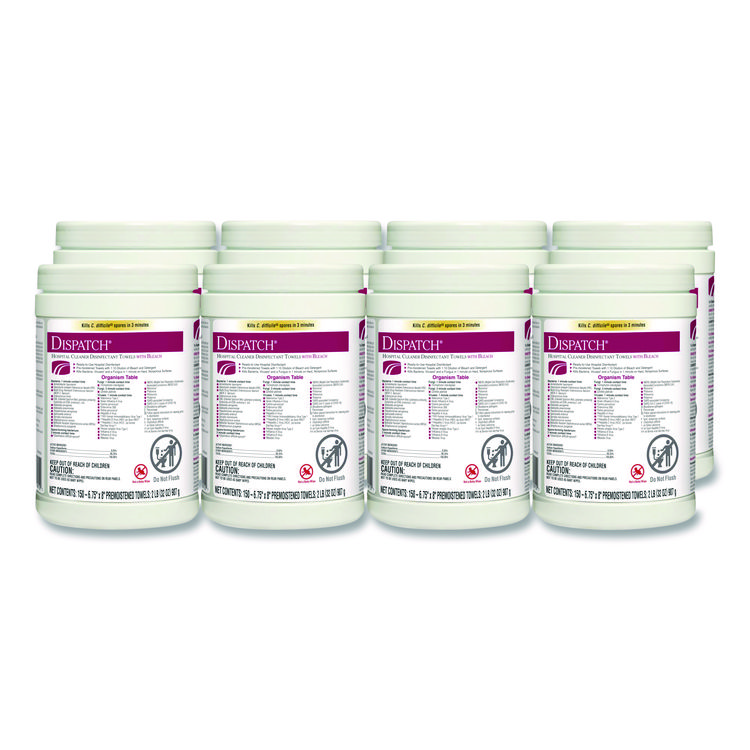 Clorox Healthcare Dispatch Hospital Cleaner Disinfectant Towels w/Bleach, 1-Ply, 6.75 x 8, Unscented, White, 150/Canister, 8 Canisters/Carton (CLO69150)