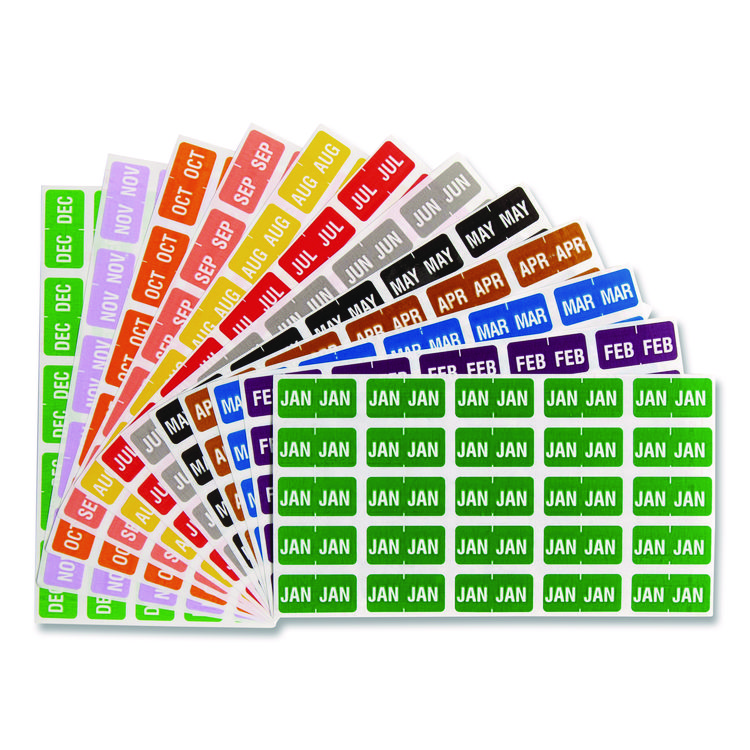 Smead Monthly End Tab File Folder Labels, JAN-DEC, 0.5 x 1, Assorted, 25/Sheet, 120 Sheets/Box (SMD67450)