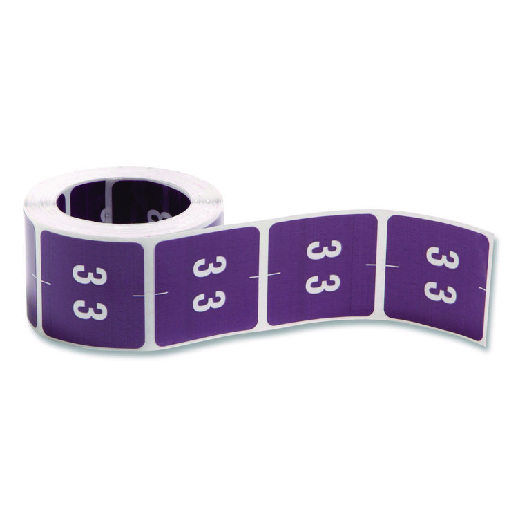 Smead Numerical End Tab File Folder Labels, 3, 1.5 x 1.5, Purple, 250/Roll (SMD67423)