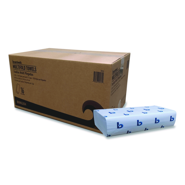Boardwalk Structured Multifold Towels, 1-Ply, 9 x 9.5, White, 250/Pack, 16 Packs/Carton (BWK6204)