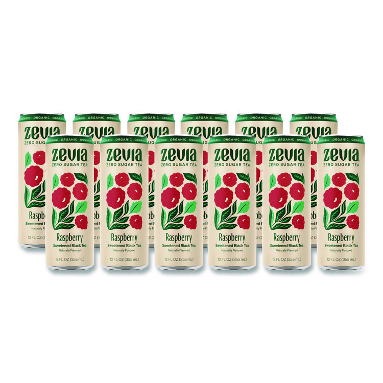 Zevia Zero Sugar Naturally Sweetened Black Tea, Raspberry Black Tea, 12 oz can, 12/Carton (ZEV0170312)