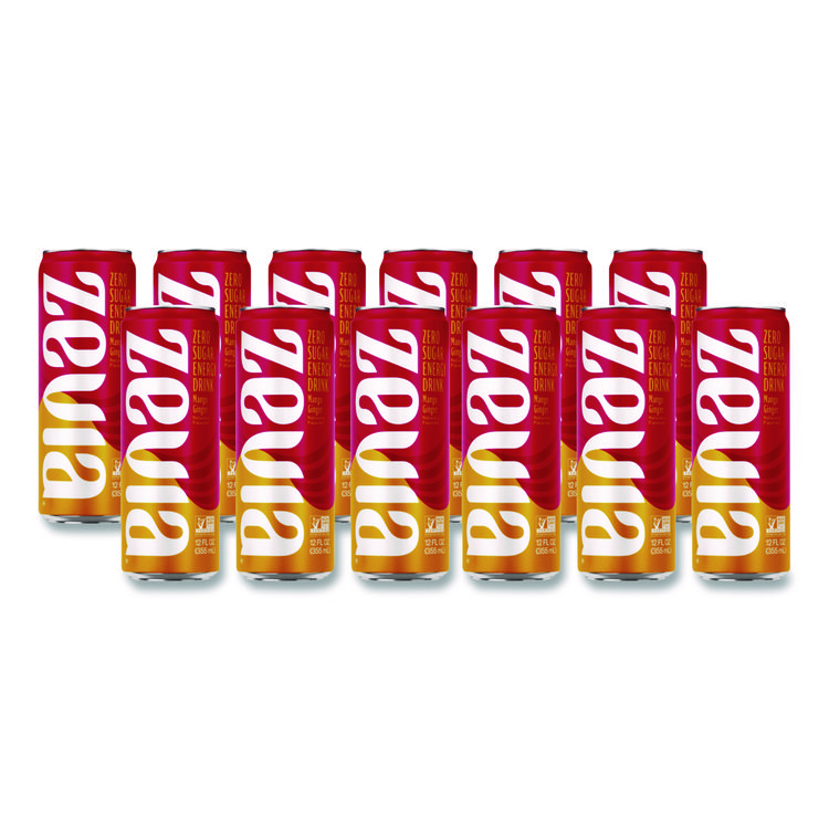 Zevia Zero Sugar Naturally Sweetened Energy Drink, Mango Ginger, 12 oz Can, 12/Carton (ZEV0195112)