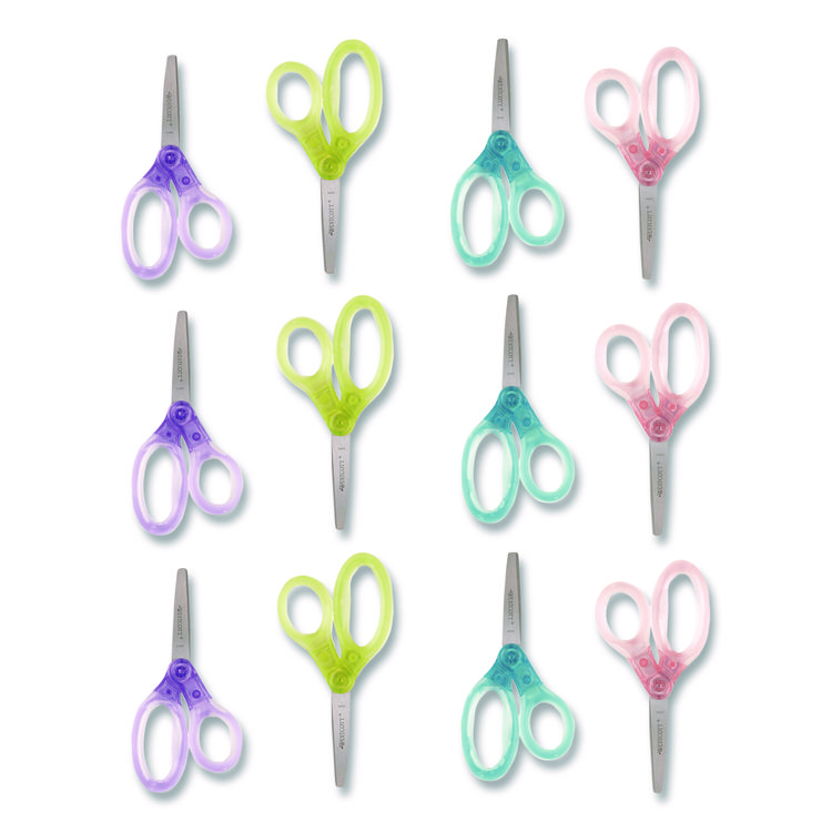 Westcott Jellies Kids Scissors, 5" Long, Straight Assorted Handle Colors, 12/Pack (ACM67548)