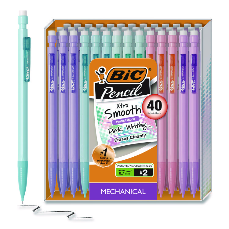 BIC Xtra Smooth Mechanical Pencil, HB #2 Black Lead, Assorted Pastel Color Barrels, 40/Pack (BICMP40TXBLK)