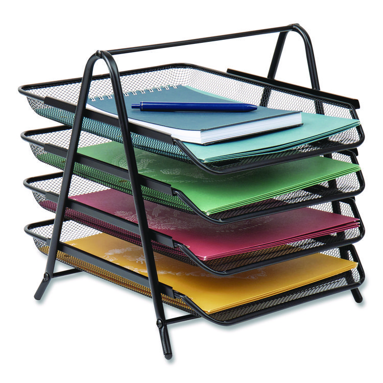 Mind Reader Tiered Metal Mesh Desk Tray Organizer, 4-Tier, Letter Size, 13.75 x 12 x 12.5, Black (EMS4TPAPERBLK)