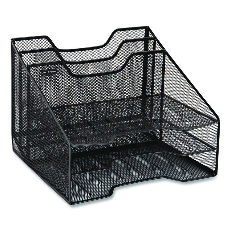 Mind Reader Metal Mesh Vertical File Holder Paper Tray Desktop Organizer, 2-Tier/5-Compartment, Letter Size, 11.25 x 12.5 x 9.5, Black (EMSMESHBOX5BLK)