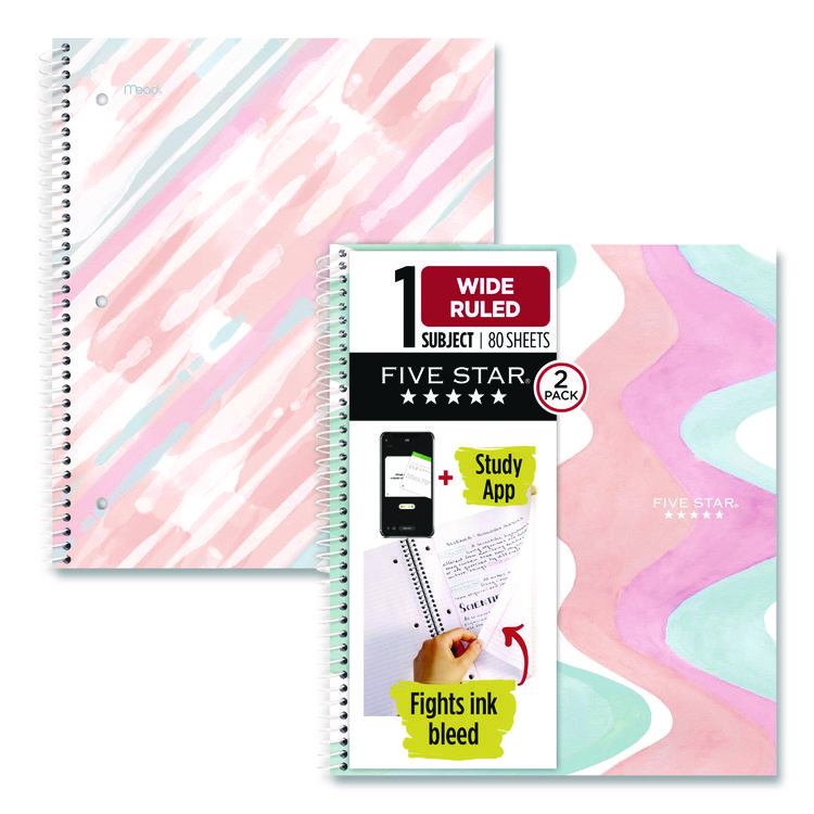 Five Star Brushy Moves Spiral Notebook, 1-Subject, Medium/College Rule, Assorted Cover Colors, (80) 11 x 8.5 Sheets, 2/Pack (FVS930060)