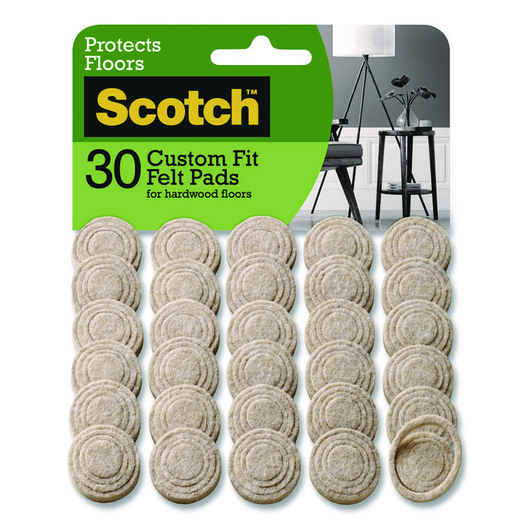 Scotch Custom Fit Felt Pads, 1.5" dia, Beige, 30/Pack (MMMSP884NA)
