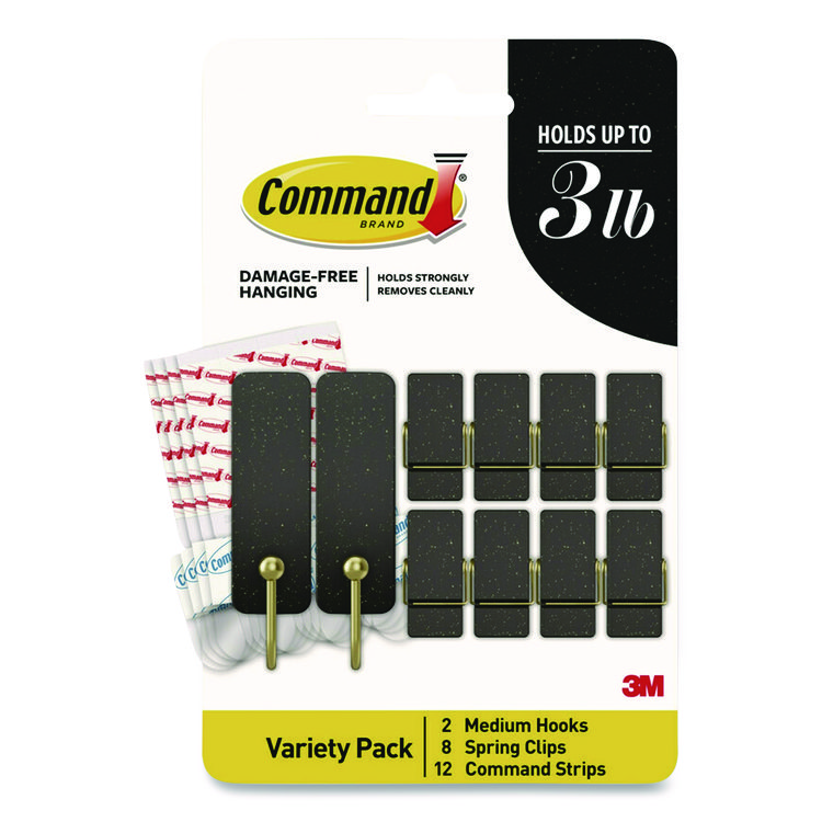 Command Limited Edition Hooks and Clips, Soot, 3 lb Capacity, 2 Hooks, 8 Clips and 12 Strips/Pack (MMMSTMHP10ESF)