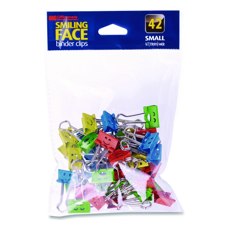 Officemate Smiling Face Binder Clips, Small, Assorted Colors, 42/Pack (OIC31090)