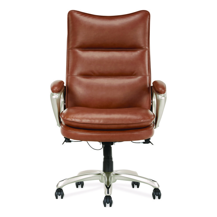 La-Z-Boy Jenkins Executive Big and Tall Chair, Supports Up to 400 lb, 20" to 23" Seat Height, Brown Seat/Back, Silver/Black Base (LZB60075CAM)