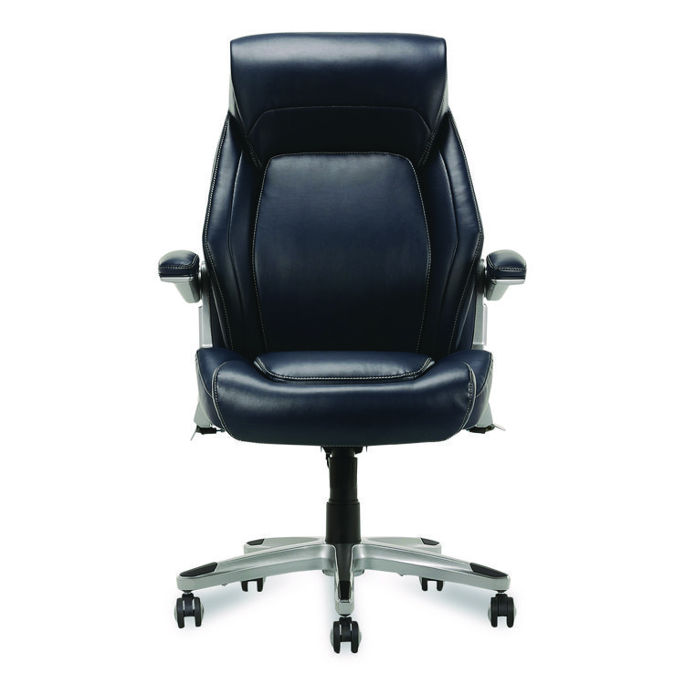 La-Z-Boy Meyer Bonded Leather Executive Chair, Supports Up to 275 lb, 19" x 22.75", Navy Seat, Navy/Back, Silver Base (LZB60082NVYCC)