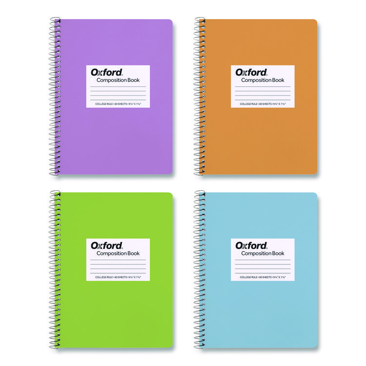 Oxford Spiralbound Composition Books, Medium/College Rule, Assorted Cover Colors, (80) 9.75 x 7.5 Sheets, 4/Pack (OXF64947)
