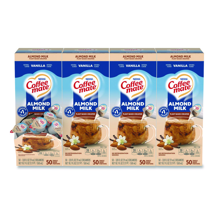 Coffee mate Plant-Based Almond Milk Non-Dairy Liquid Creamer Singles, Natural Vanilla, 0.38 oz Mini Cups, 200/Carton (NES42258CT)