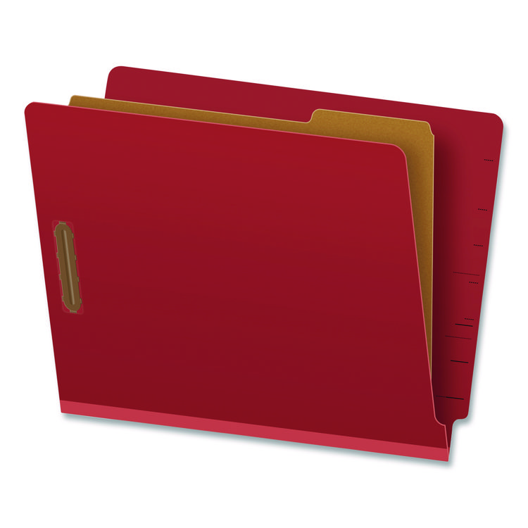 Pendaflex Colored Pressboard End Tab Classification Folders, 1.75" Expansion, 1 Divider, 4 Fasteners, Letter Size, Red Exterior, 10/Box (PFXH1150R)