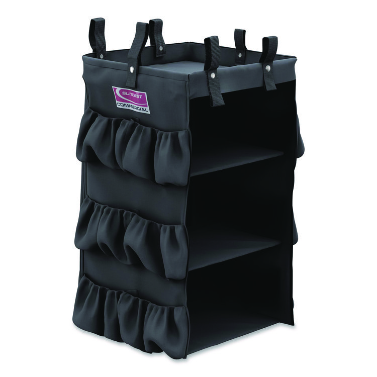 Suncast Commercial 3-Sided Hanging Bag with Shelves for Suncast Commercial HKC1000/HKC2000 Housekeeping Carts, 25.4 gal, 15.7 x 12.4 x 30, Black (SUAHKCBAG03D)