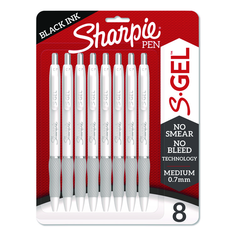 Sharpie S-Gel S-Gel Fashion Barrel Gel Pen, Retractable, Medium 0.7 mm, Black Ink, Pearl White Barrel, 8/Pack (SAN2169762)