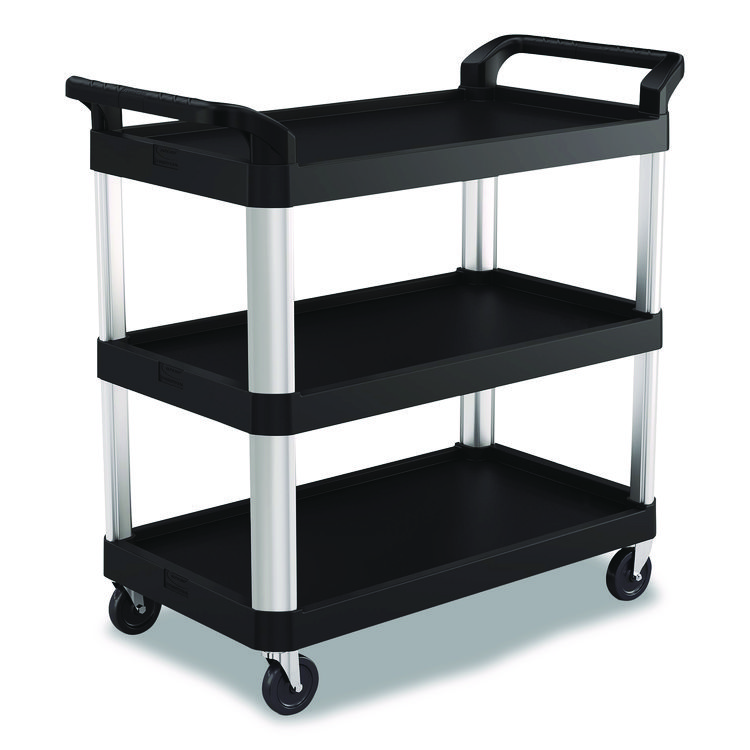Suncast Commercial Three-Shelf Service Cart, Metal/Plastic, 3 Shelves, 300 lb Capacity, 20" x 39.85" x 38.17", Black (SUARC2040)