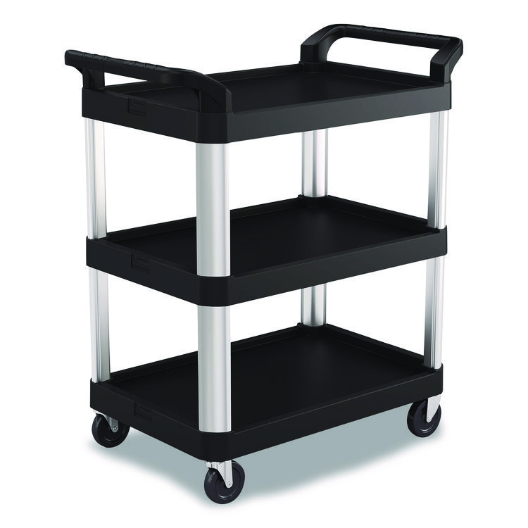 Suncast Commercial Three-Shelf Service Cart, Metal/Plastic, 3 Shelves, 300 lb Capacity, 20" x 34" x 37.92", Black (SUARC2030)